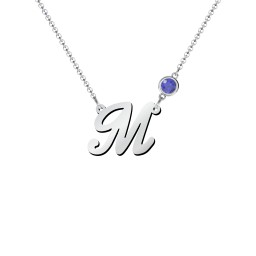Initial Letter Necklace in 925 Sterling Silver with Blue Sapphire