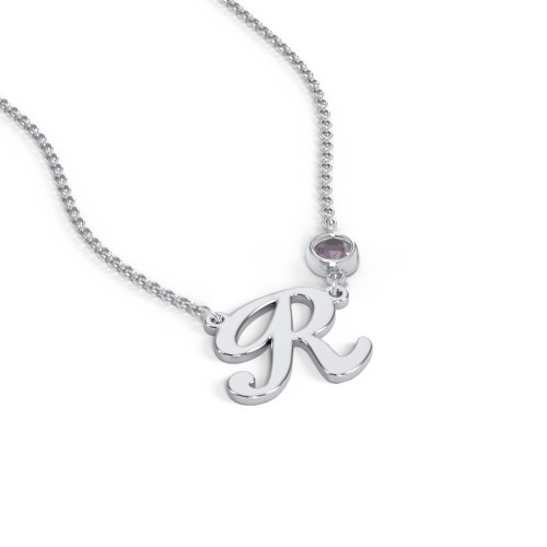 Initial Letter Necklace – Sterling Silver with Alexandrite