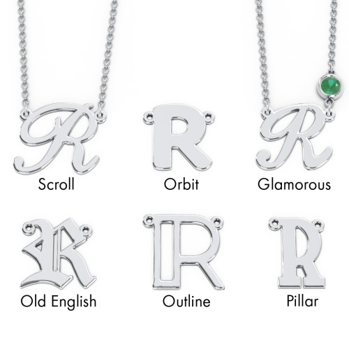 Initial Letter Necklace – Sterling Silver with Emerald