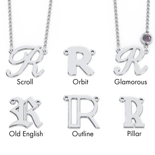 Initial Letter Necklace – Sterling Silver with Alexandrite
