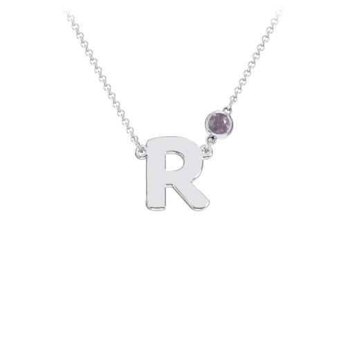 Initial Letter Necklace – Sterling Silver with Alexandrite