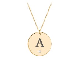 Birthstone Initial Disc Pendant in 18K Gold Plated Silver with Diamond, Amethyst Premium Zirconia, Blue Sapphire, and Blue Topaz