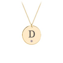 Birthstone Initial Disc Pendant in 18K Gold Plated Silver with Alexandrite