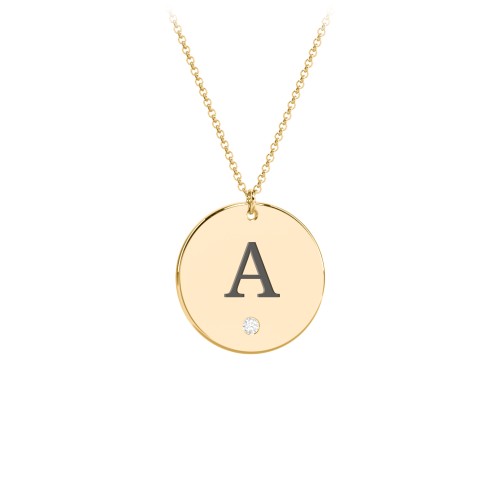 Birthstone Initial Disc Pendant – 18K Gold Plated Silver with Diamond