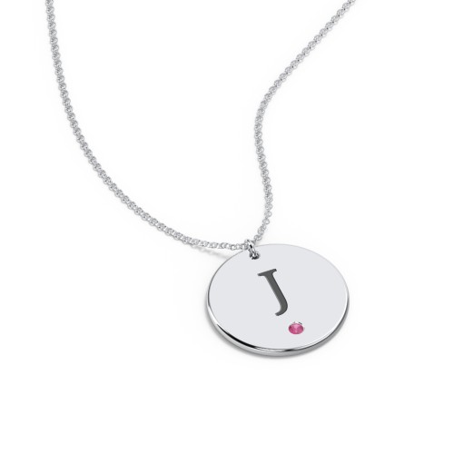 Birthstone Initial Disc Pendant – Sterling Silver with Ruby