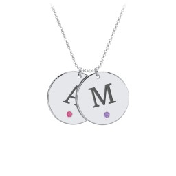Birthstone Initial 2 Disc Pendant in 925 Sterling Silver