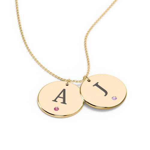 Birthstone Initial 2 Disc Pendant
