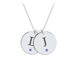 Birthstone Initial 2 Disc Pendant in 925 Sterling Silver with Blue Sapphire and Blue Topaz