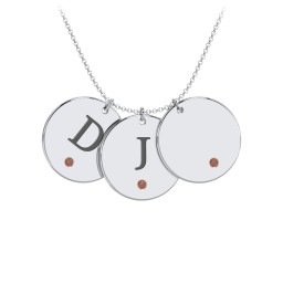 Birthstone Initial 3 Disc Pendant in 925 Sterling Silver with Garnet and Blue Topaz