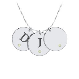Birthstone Initial 3 Disc Pendant in 925 Sterling Silver with Peridot and Blue Topaz