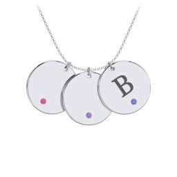 Birthstone Initial 3 Disc Pendant in 925 Sterling Silver with Ruby, Amethyst Premium Zirconia, Blue Sapphire, and Blue Topaz