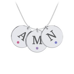 Birthstone Initial 3 Disc Pendant in 925 Sterling Silver with Ruby, Amethyst Premium Zirconia, Blue Sapphire, and Blue Topaz
