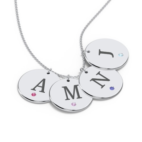 Birthstone Initial 4 Disc Pendant