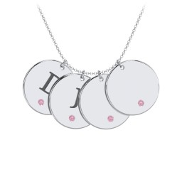 Birthstone Initial 4 Disc Pendant in 925 Sterling Silver with Pink Tourmaline