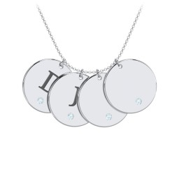Birthstone Initial 4 Disc Pendant in 925 Sterling Silver with Blue Topaz