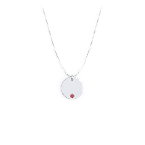 Engravable Disc Sorority Pendant with Birthstone – Sterling Silver with Garnet