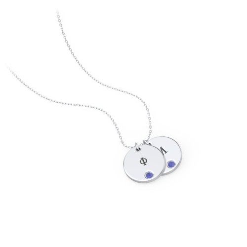Engravable Disc Sorority Pendant with Birthstone – Sterling Silver with Blue Sapphire