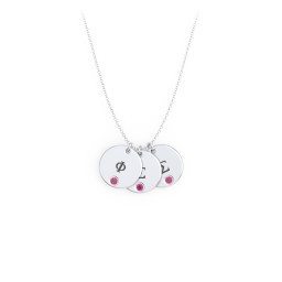 Engravable Disc Sorority Pendant with Birthstone in 925 Sterling Silver with Ruby