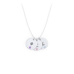 Engravable Disc Sorority Pendant with Birthstone in 925 Sterling Silver with Amethyst, Pink Tourmaline, and Blue Topaz