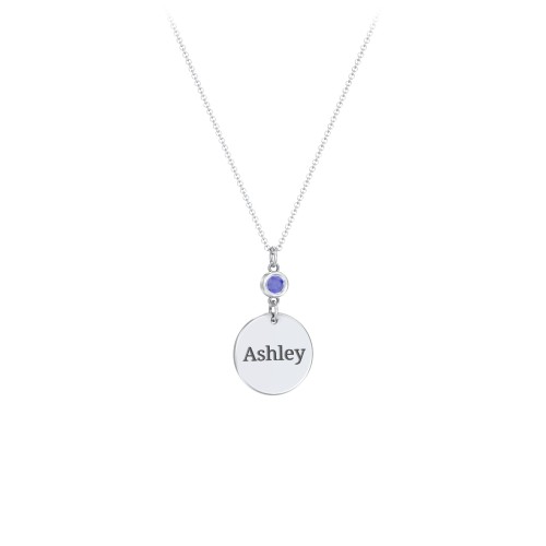 Engravable Disc Pendant with Birthstone Charm