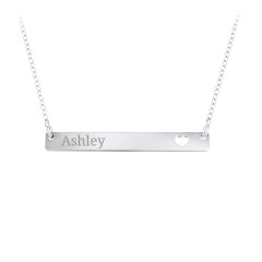 Engravable Bar Pendant with Cutout Heart – 18K Gold Plated Silver