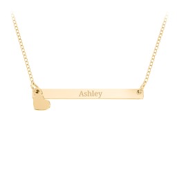 Engravable Bar Pendant with Heart Charm in 9K Solid Yellow Gold