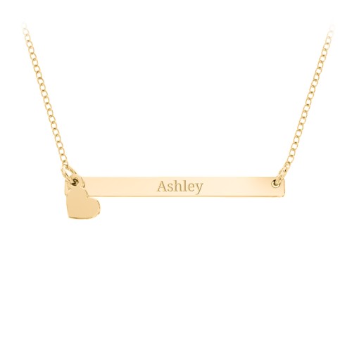 Engravable Bar Pendant with Heart Charm – 9kt Yellow Gold
