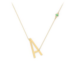 Asymmetrical Initial Necklace with Gemstone