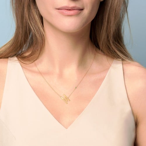 Asymmetrical Initial Necklace with Gemstone