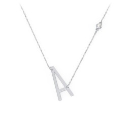 Asymmetrical Initial Necklace with Gemstone in 925 Sterling Silver with Cubic Zirconia