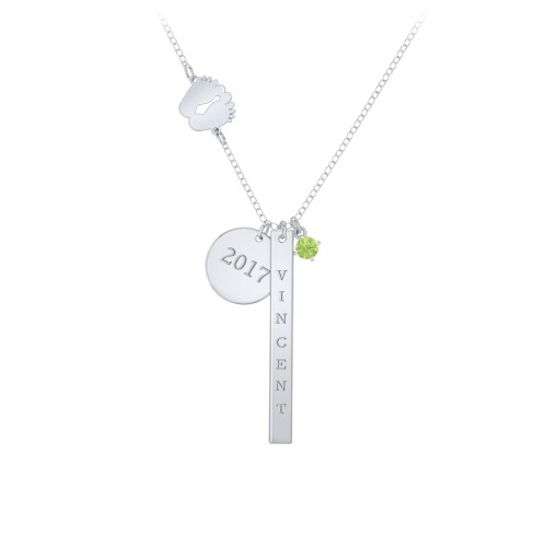 Milestone Necklace with Baby Feet Charm