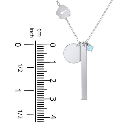 Milestone Necklace with Baby Feet Charm – 9kt Yellow Gold with Aquamarine