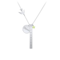 Milestone Necklace with Bird Charm in 925 Sterling Silver with Peridot