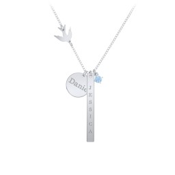 Milestone Necklace with Bird Charm in 925 Sterling Silver with Blue Topaz