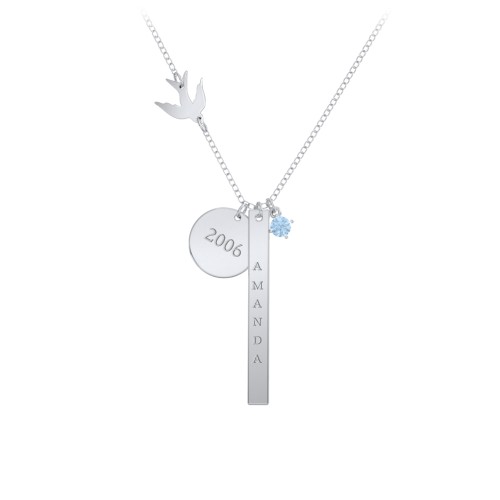 Milestone Necklace with Bird Charm – Sterling Silver with Blue Topaz