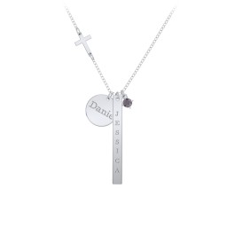 Milestone Necklace with Cross Charm in 925 Sterling Silver with Alexandrite