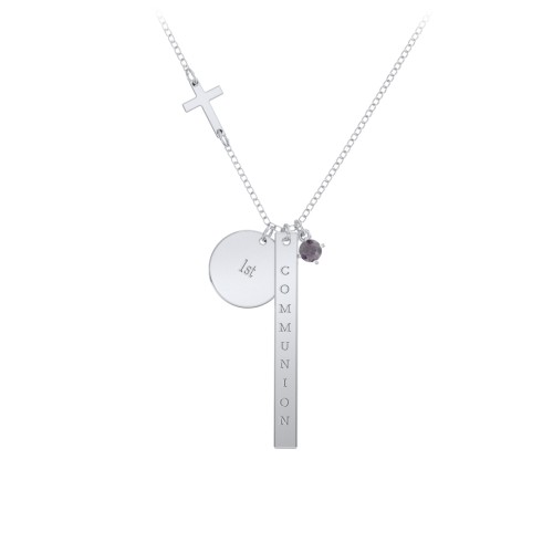 Milestone Necklace with Cross Charm – Sterling Silver with Alexandrite