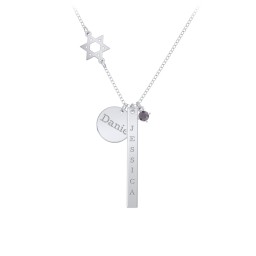 Milestone Necklace with Star of David Charm in 925 Sterling Silver with Alexandrite
