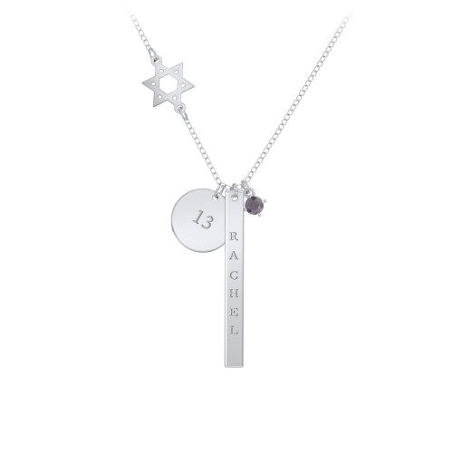 Milestone Necklace with Star of David Charm – Sterling Silver with Alexandrite