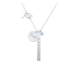 Milestone Necklace with Graduation Hat Charm – 9kt Yellow Gold with Blue Topaz