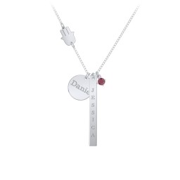 Milestone Necklace with Hamsa Charm in 925 Sterling Silver with Ruby