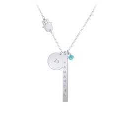 Milestone Necklace with Hamsa Charm in 925 Sterling Silver with Mint Premium Zirconia