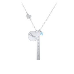 Milestone Necklace with Heart Charm in 925 Sterling Silver with Blue Topaz