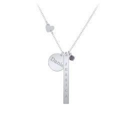 Milestone Necklace with Heart Charm in 925 Sterling Silver with Alexandrite
