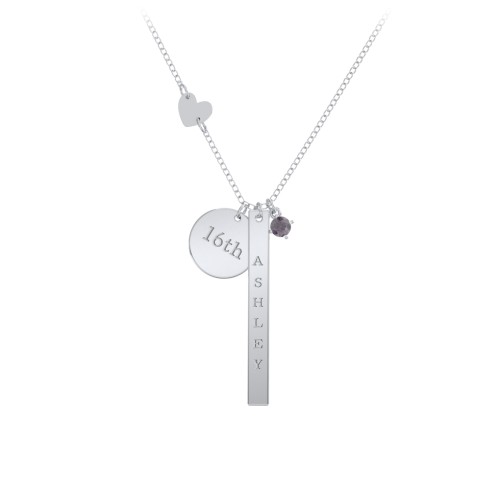 Milestone Necklace with Heart Charm – Sterling Silver with Alexandrite