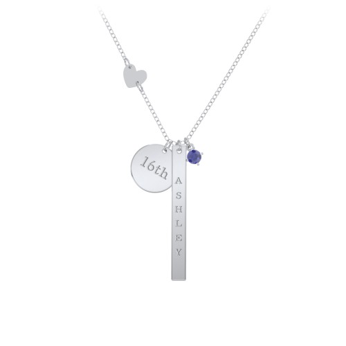 Milestone Necklace with Heart Charm – Sterling Silver with Blue Sapphire