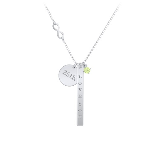 Milestone Necklace with Infinity Charm – Sterling Silver with Peridot