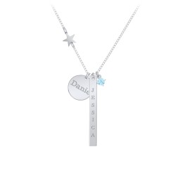 Milestone Necklace with Star Charm in 925 Sterling Silver with Blue Topaz