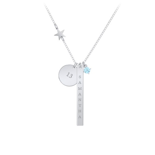 Milestone Necklace with Star Charm – Sterling Silver with Blue Topaz