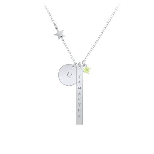 Milestone Necklace with Star Charm – Sterling Silver with Peridot